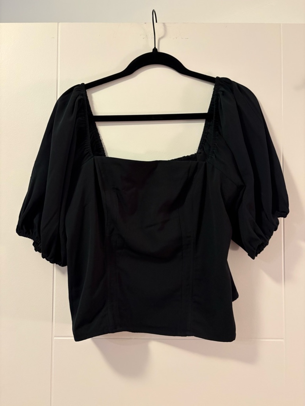 Abercrombie Square Neck Puff Sleeve Black Women's Top